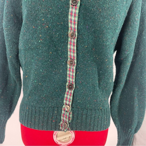Vintage Orvis Wool Cardigan Forest Green With Contrasting Plaid Trim - Picture 5 of 9
